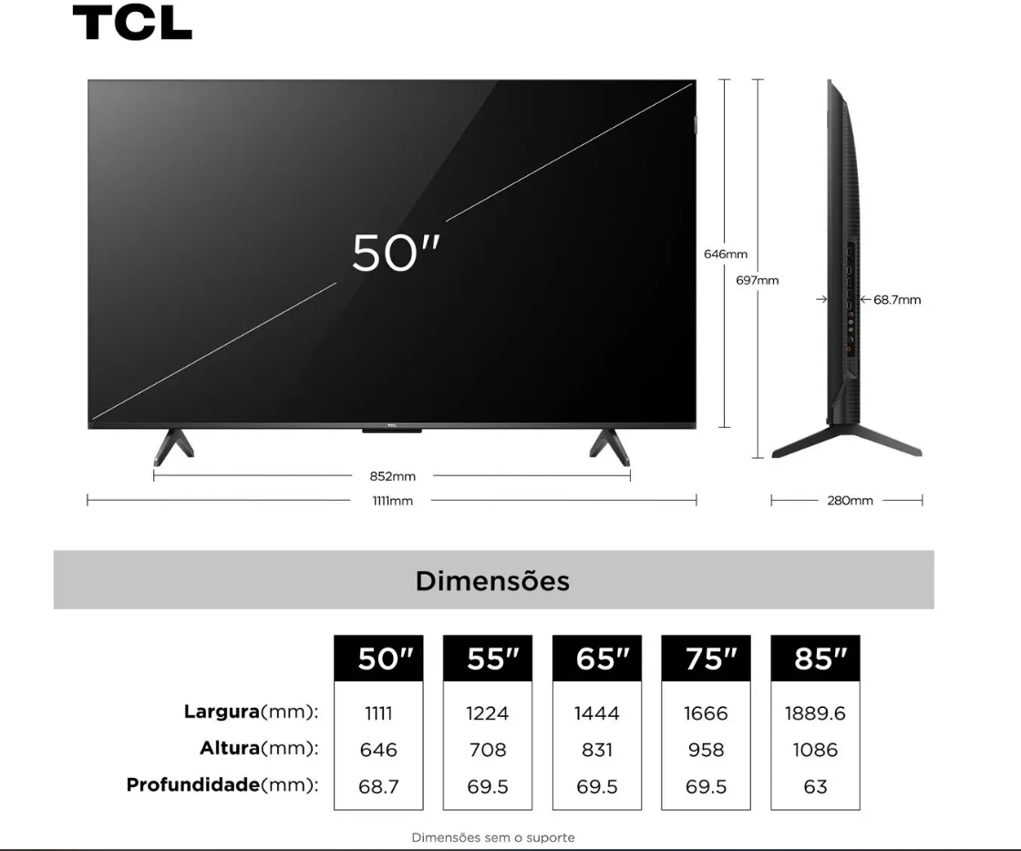 Smart TV 50" TCL 4K UHD QLED 50P7K Google TV AiPQ Google Assistente 3 HDMI - Bivolt