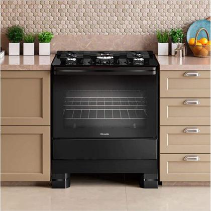 Fogão 5 Bocas Mueller MFV5BF Mesa de Vidro Preto Fosco Bivolt