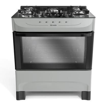 Fogão 5 Bocas Mueller Titânio com Mesa de Vidro Bivolt